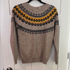 Weatherproof Beige and Mustard Patterned Fairisle Crewneck Sweater